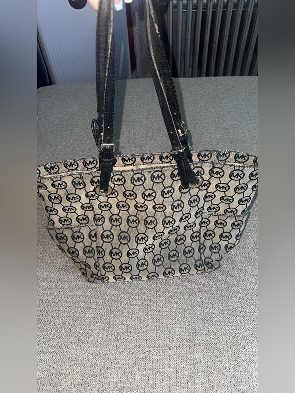 Michael Kors Black and Beige MK Signature Tote Bag